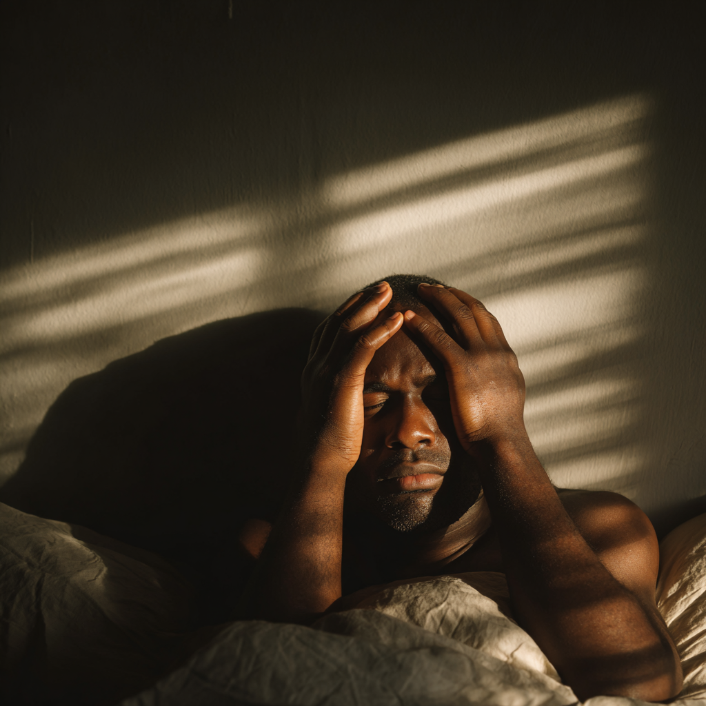 Mulher com insônia deitada na cama